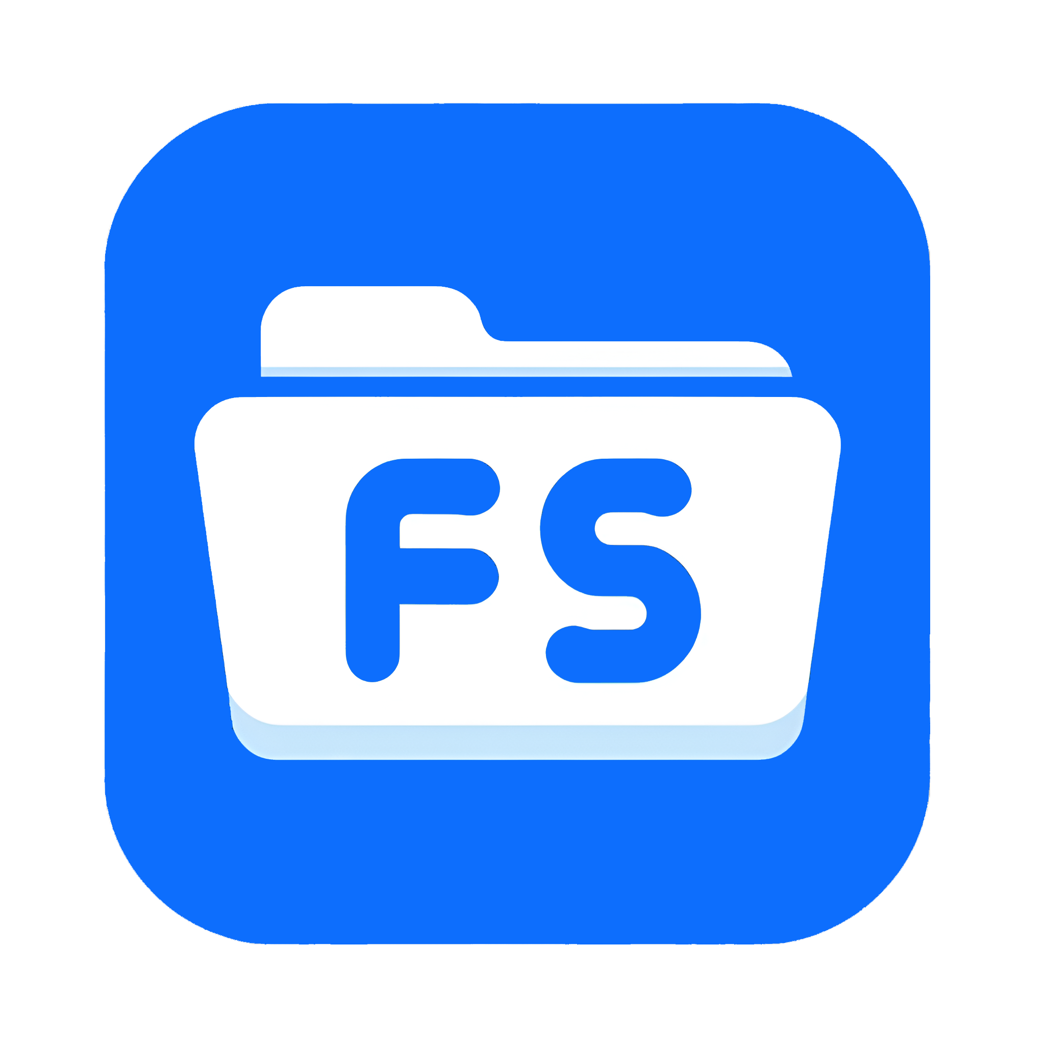 File Share app logo: a white folder with the letters F and S written on it in blue.